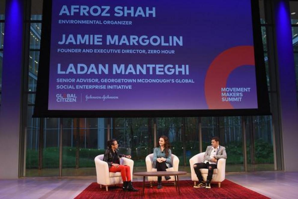 “Global Citizen – Movement Makers. In This Photo: (L-R) Ladan Manteghi, Jamie Margolin, and Afroz Shah speak onstage during Global Citizen – Movement Makers at The Times Center on September 25, 2018 in New York City.” Source: Noam Galai/Getty Images North