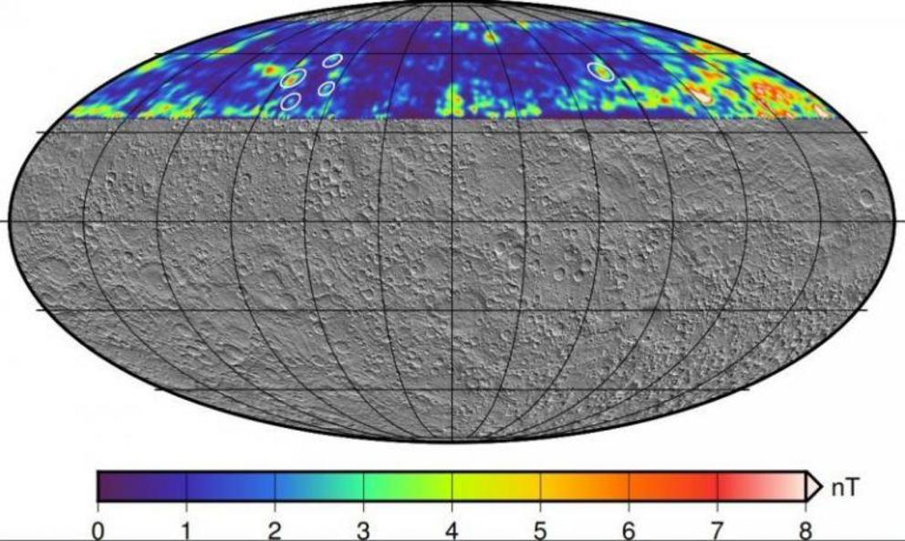 The authors of the paper focuses on five impact craters under MESSENGER’s descent trajectory. They’re circled in white in this image.