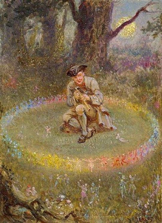 This fellow is probably in trouble – his hat is not on backwards. The Fairy Ring; the Enchanted Piper (c.1880)