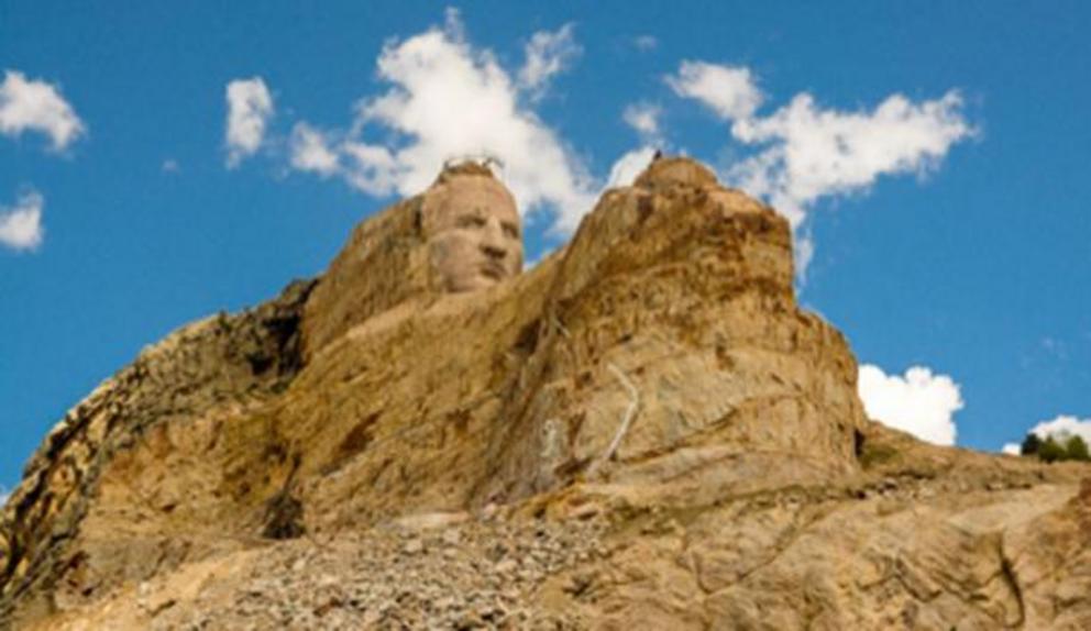 The large scale statue of Crazy Horse, in progress on the mountainside.