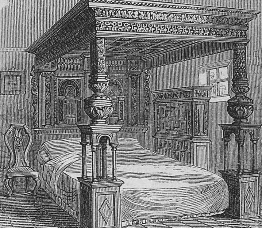 An 1877 drawing of the Great Bed of Ware.