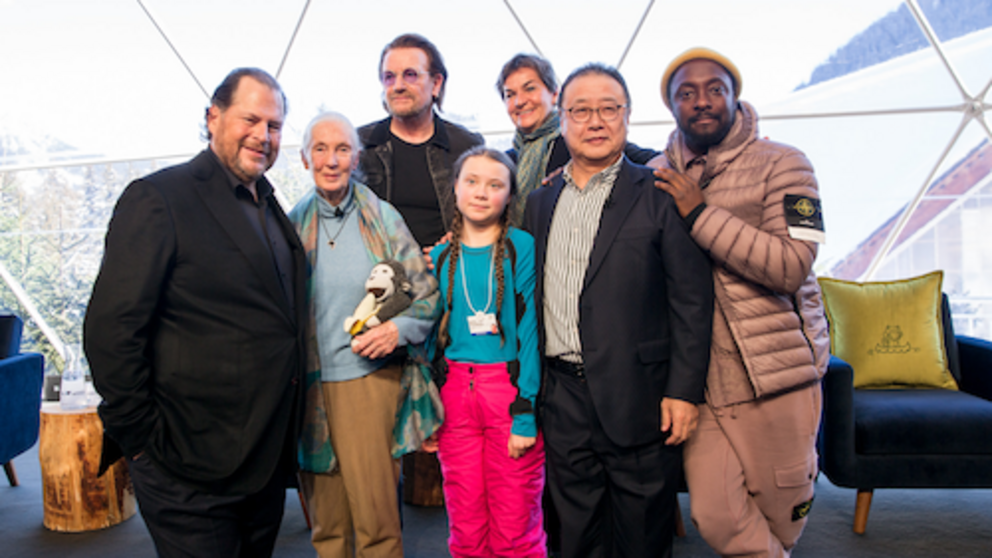  January 25, 2019: “Finally, we have to applaud the lineup for Thursday’s lunchtime panel. Marc Benioff was joined on the stage by Jane Goodall, Bono, teen climate activist Greta Thunberg, diplomat and environmentalist Christiana Figueres, President & CEO