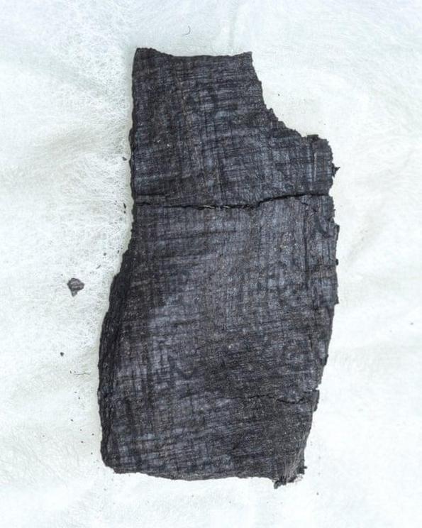  A fragment of a Herculaneum scroll carbonised during the eruption of Mount Vesuvius.