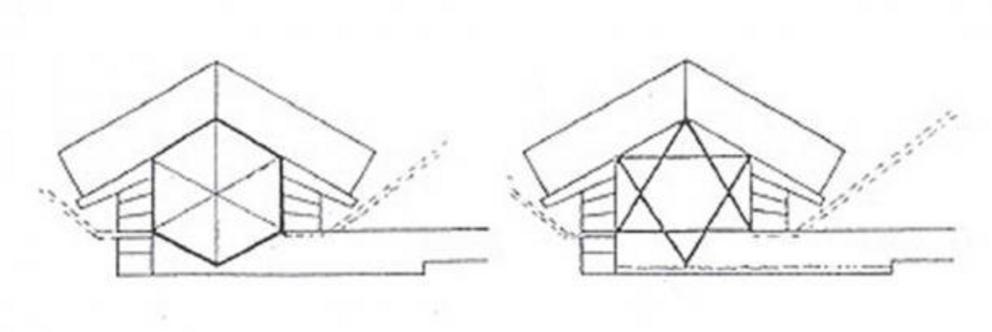 Drawings of the chamber with a hexagon or six-pointed star.