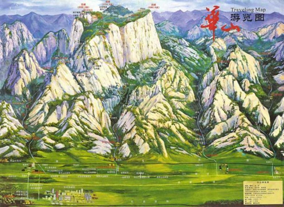 Travel map of Huashan mountain in China.