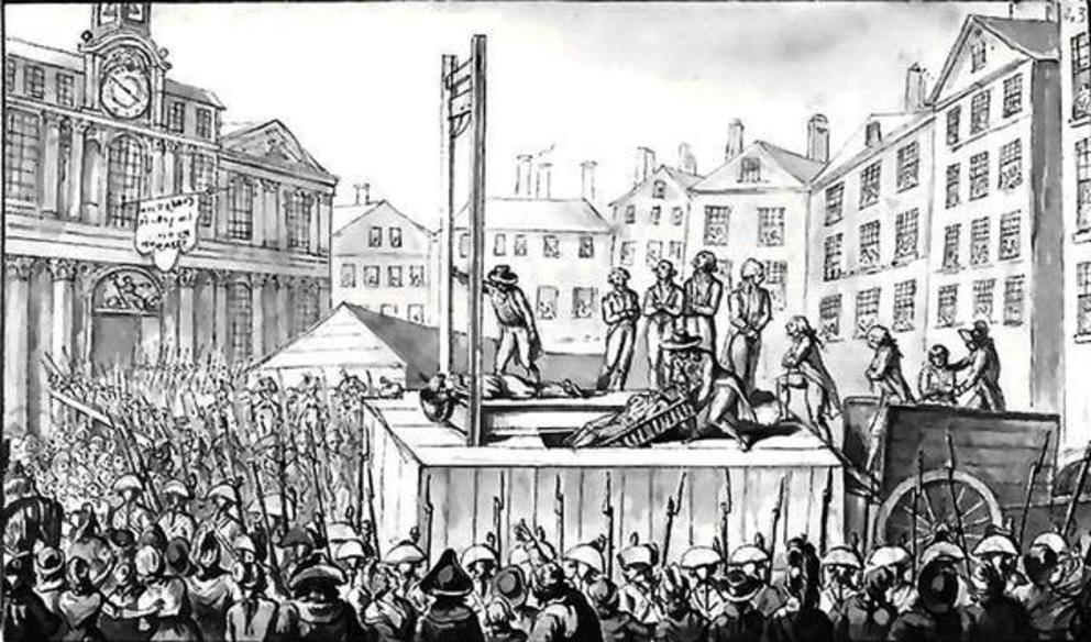 Execution by guillotine in France, 1793.