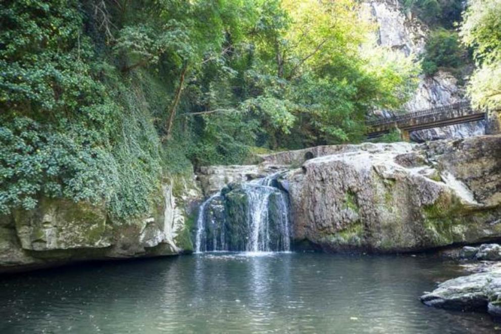 Natural waterfall near the Bacho Kiro caves and Dryanovo Monastery.