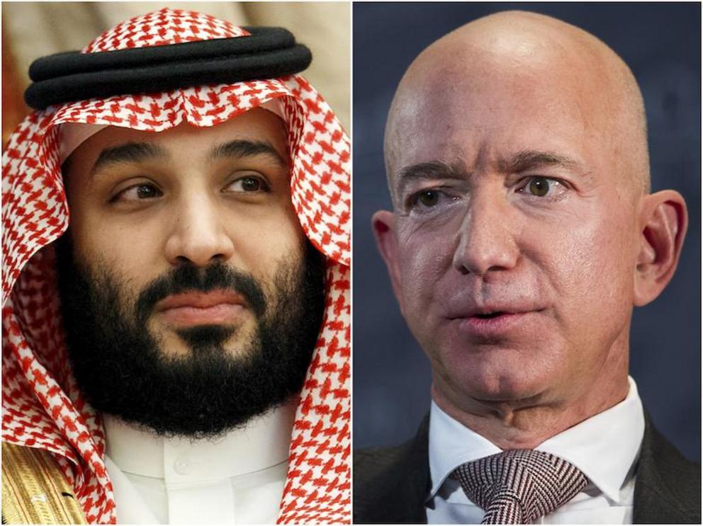Saudi Arabia's Crown Prince Mohammed bin Salman and Amazon CEO/owner of The Washington Post Jeff Bezos (Image: AP)