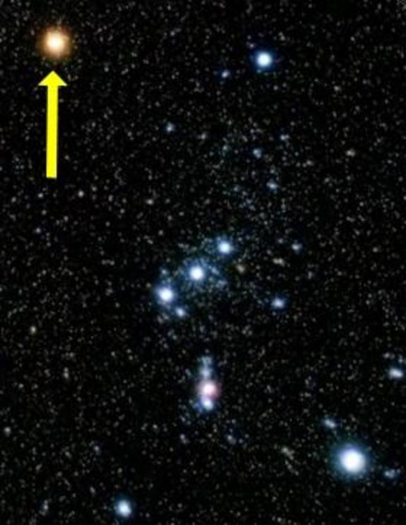 Location of Betelgeuse in the constellation of Orion