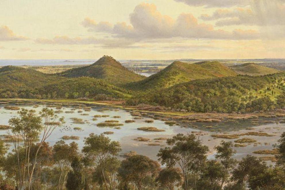 Photo: Austrian painter Eugene von Guerard painted Tower Hill in great detail in 1855. (Supplied: National Gallery of Victoria) 