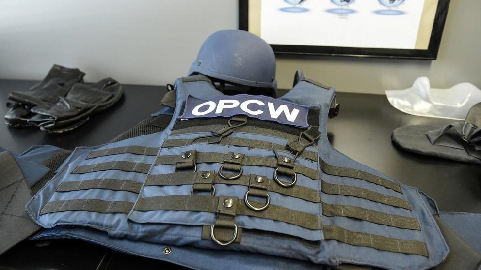 A bulletproof vest displayed at the OPCW headquarters at The Hague, the Netherlands. April 2017. © AFP / John Thys 