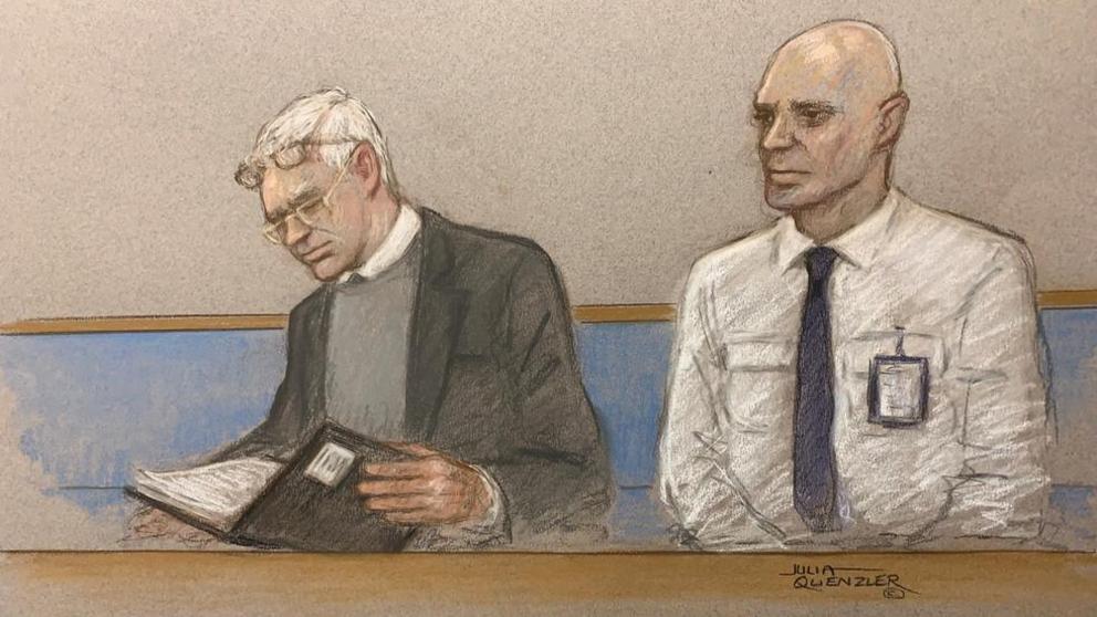 Courtroom sketch of Julian Assange's extradition hearing, Monday February 24, 2020 © Reuters / Julia Quenzler 