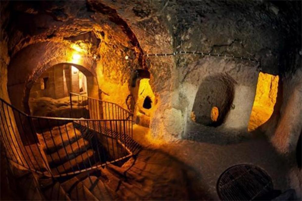 Interior of underground city in Cappadocia, Turkey