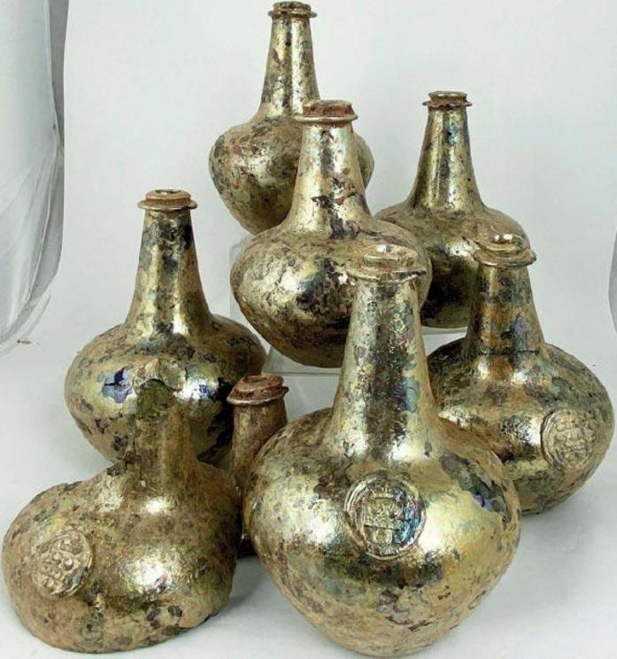 The hoard of six ‘shaft and globe’ wine bottles found in Worcestershire.