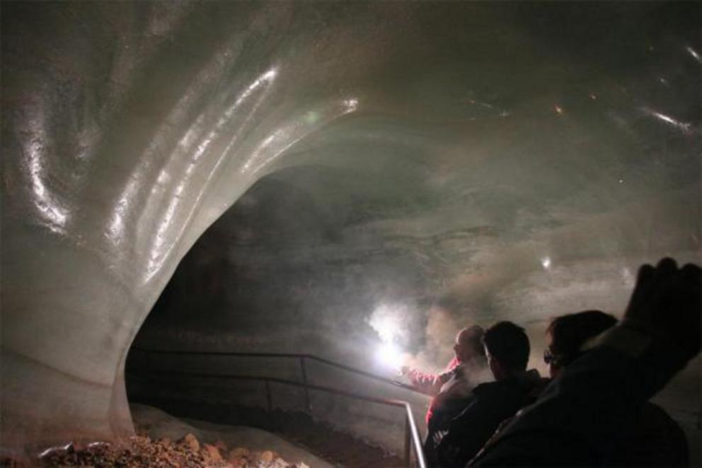 Within the ice entrance of Eisriesenwelt