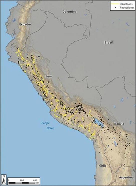 Researchers pinpointed each Spanish colonial settlement atop a map of the Inca imperial highway system, demonstrating that the Spanish relied heavily on indigenous infrastructure to conquer and restructure the Inca Empire. 