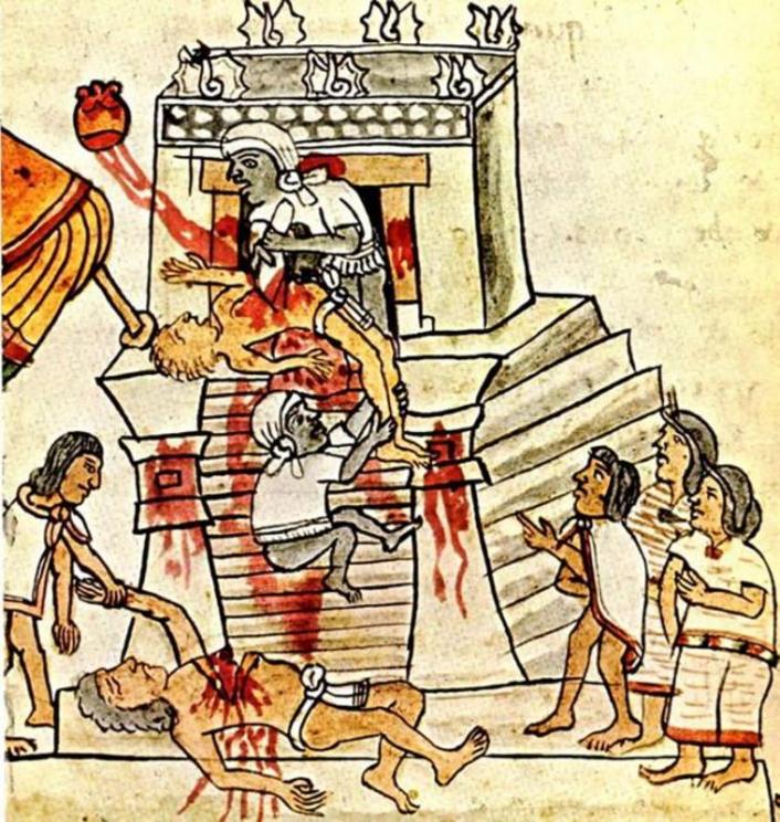 Aztec ritual human sacrifice portrayed in the Codex Magliabechiano.