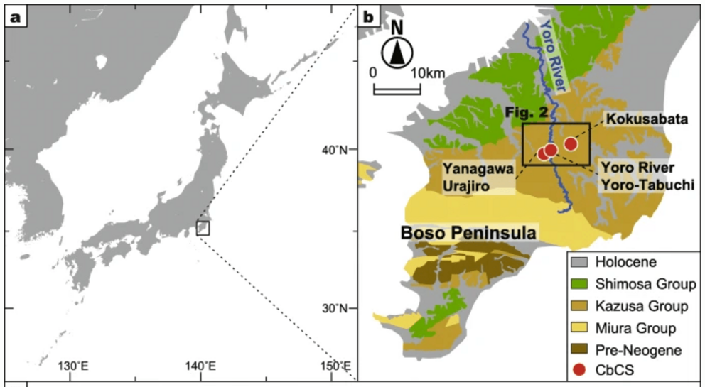 This figure from the study shows the location of the study area on Japan’s Boso Peninsula.