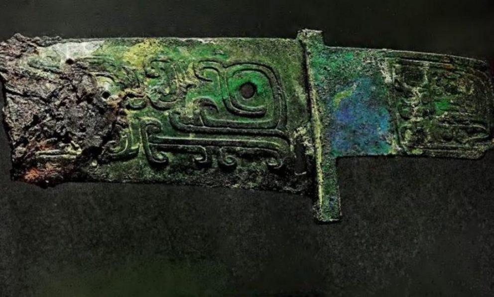 Ancient Chinese Axe crafted from Meteorite Iron. This image was extracted from the paper: 'Two Early Chines Bronze Age Weapons With Meteoritic Iron Blades. 1971.