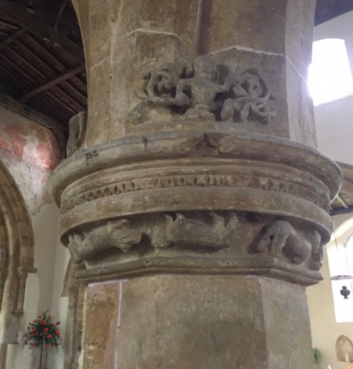 Medieval Carvings, All Saints Church, Green Man and upside-down animals. 