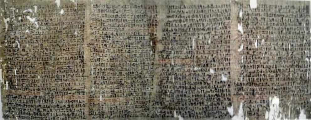 Merged photos depicting a copy of the ancient Egyptian papyrus commonly known as 