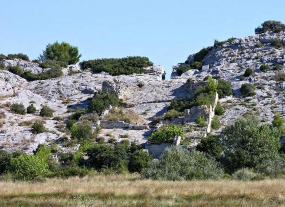 View of the ruins of the Barbegal mill complex in 2018.