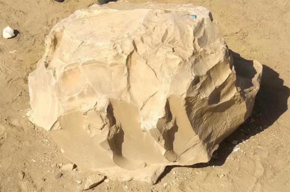 Crocodiles seen on a limestone block at the site of the Labyrinth at Hawara representing the power of the god Sobek.