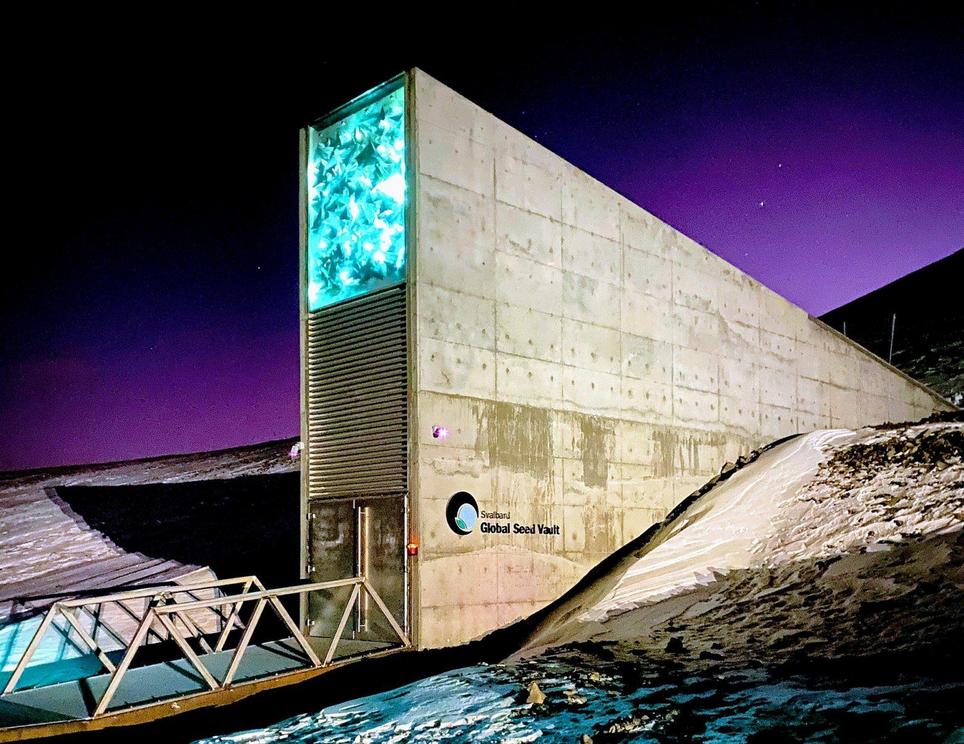 The entrance to the Svalbard Global Seed Vault in Svalbard, Norway, a remote archipelago in the Arctic Ocean.