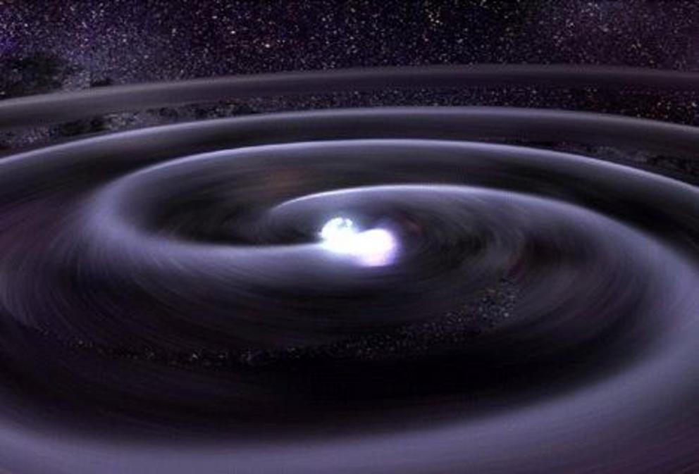 Artist impression of colliding white dwarfs.