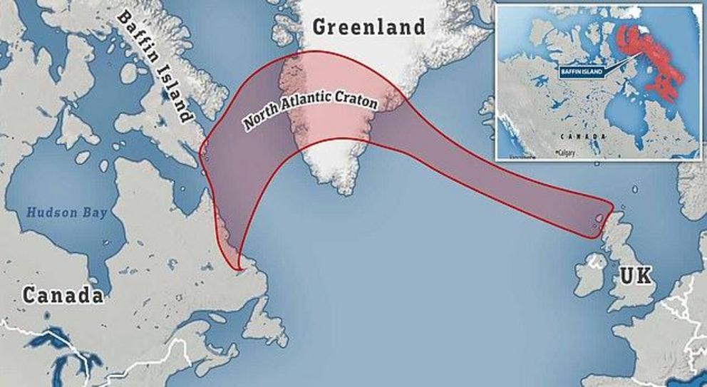 The rock is from the North Atlantic Craton - an ancient part of the Earth's continental crust, now deep underground, that stretches from the southern tip of Baffin Island to the very north of Scotland