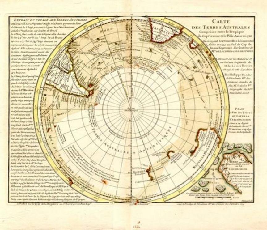 “Carte des Terres Australes Comprises entre le Tropique du Capricorne et le Pôle Antarctique” by Buache and published in 1739.