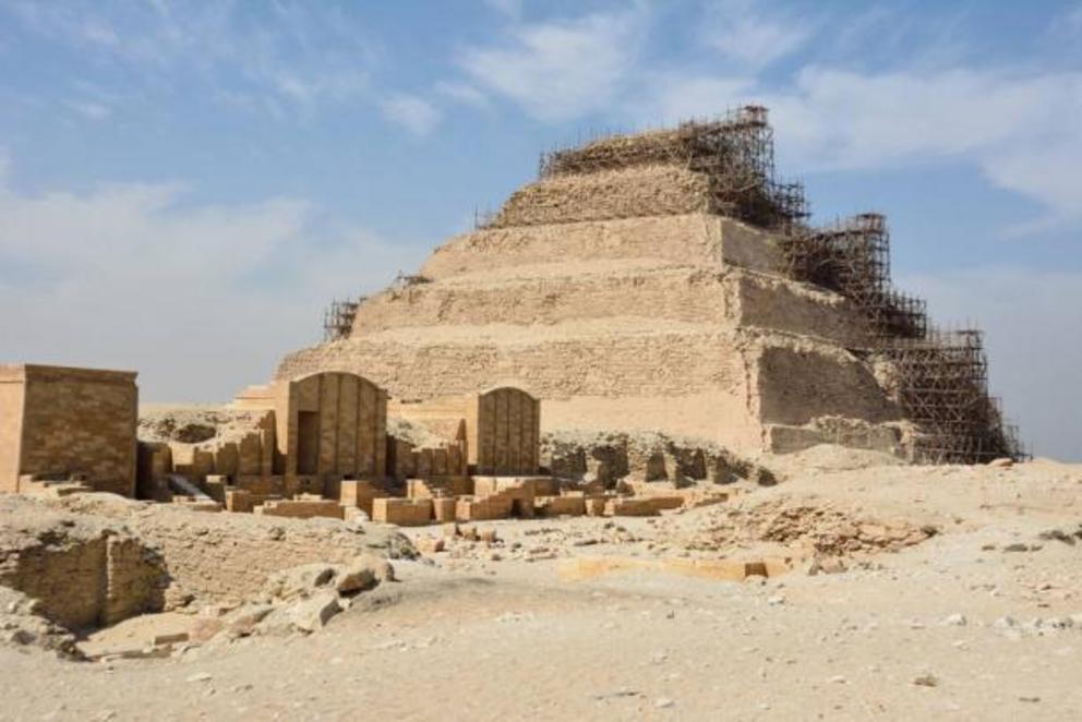 The pyramid being restored.