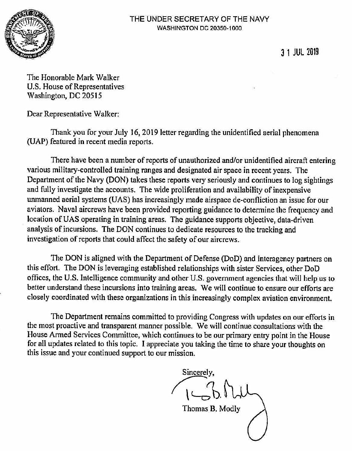 This is the letter the Navy sent a Congressman who was demanding