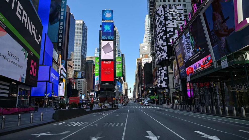 Times Square on April 1, 2020 in New York, US © Global Look Press / Joel Marklund 