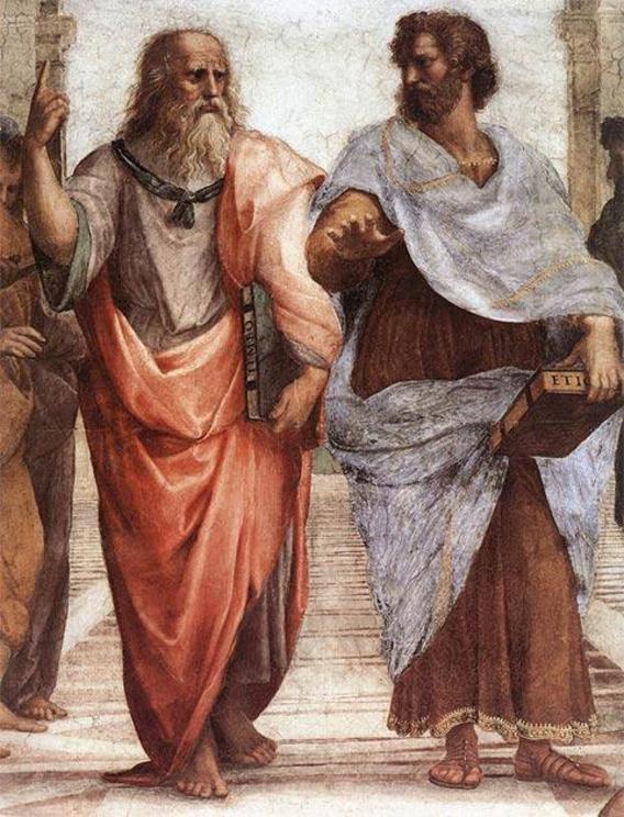 Plato (left) and Aristotle in Raphael's 1509 fresco, The School of Athens. Both Plato and Aristotle were involved in mystery schools.
