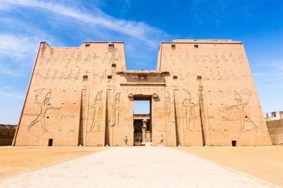 Temple of Edfu, dedicated to the ancient Egyptian god Horus, where inscriptions point to evidence of mystery schools in Egypt.