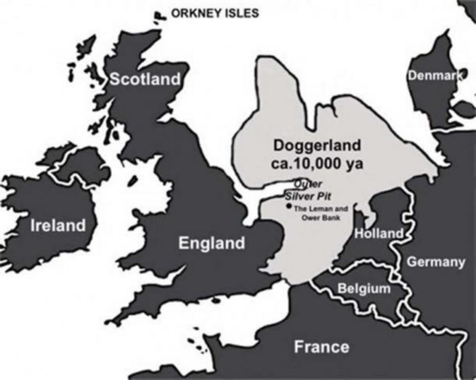 Map of Doggerland as it might have looked around 10,000 years ago. The area known as the Outer Silver Pit is thought to have been the center of the landmass’s Mesolithic community some 10,000 years ago.