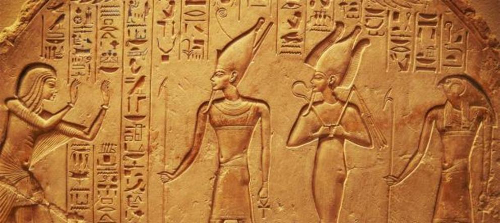 Ancient Egyptian hieroglyphic carvings.