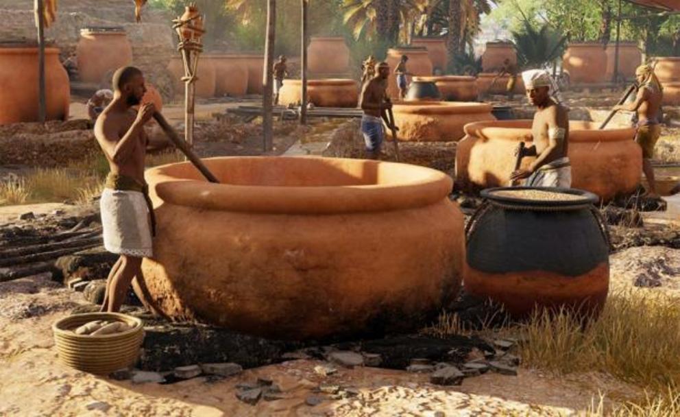 Representation of Ancient Egyptians brewing beer.