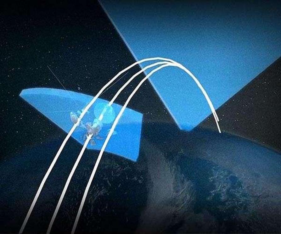 The Space Fence radar as seen from space. This new space surveillance radar, located at 20th Space Control Squadron Detachment 4 on Kwajalein Atoll in the Marshall Islands, detects targets as small as 4-inches in diameter and expands the amount of space d