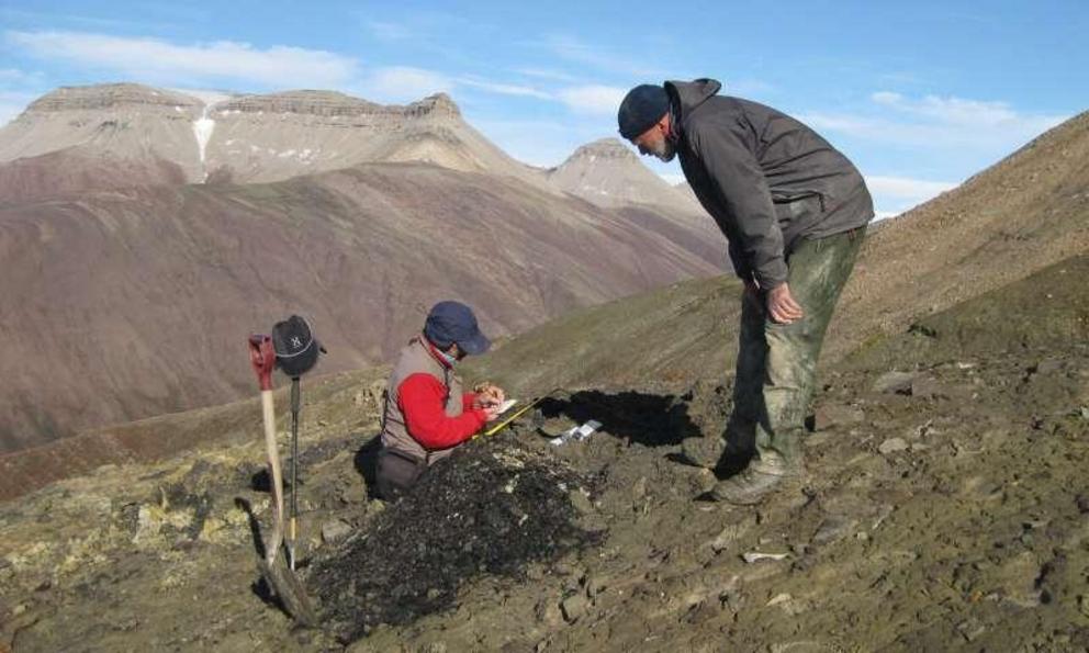 Prof John Marshall (left), taking samples in Spitsbergen.