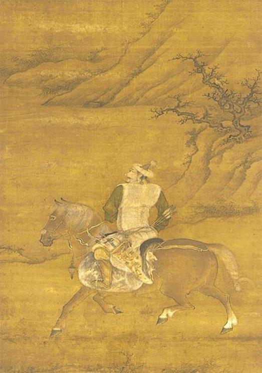 A Jurchen man hunting from his horse, 15 th century painting on silk.