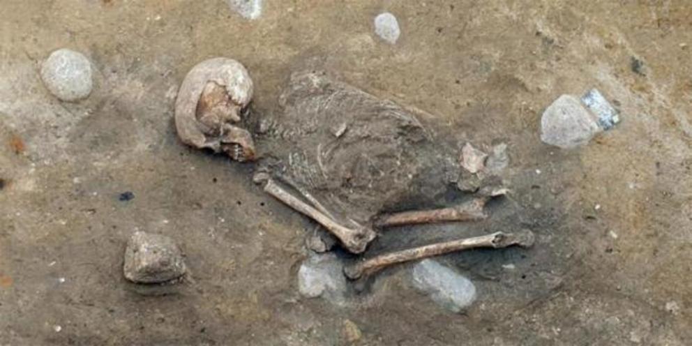 This Neolithic skeleton of a woman was found buried in the fetal position in Germany.