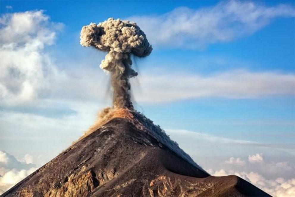 Representation of an erupting volcano.