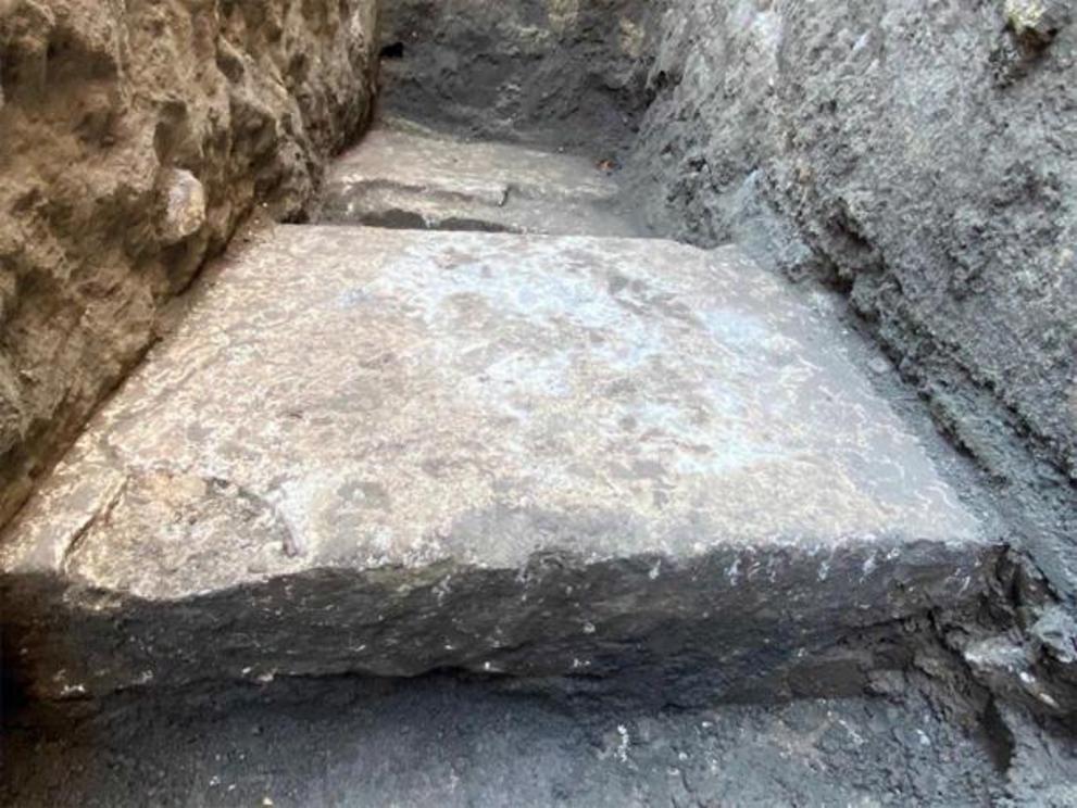 The ancient slabs/pavement unearthed by the Rome sinkhole in front of the Pantheon.