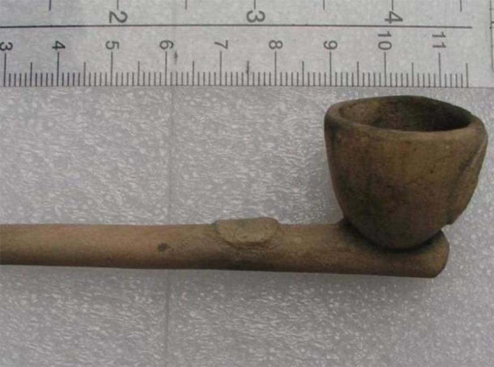 The clay pipe was found intact, which is uncommon.