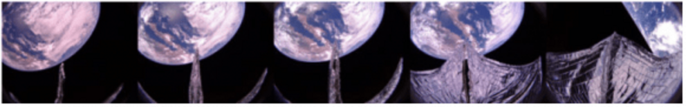 These high-resolution images were captured by LightSail 2’s camera 2 during sail deployment on 23 July 2019. The sail appears slightly curved due to the spacecraft’s 185-degree fisheye camera lens; no corrections have been made to the pictures.