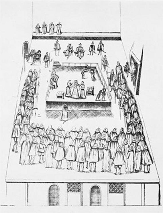 Contemporary illustration of the execution of Mary Stuart, Queen of Scotland, from Robert Beale's 1587 book, The Order and Manner of the Execution of Mary Queen of Scots 