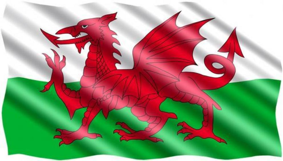 Welsh Dragon symbol on the flag of Wales.