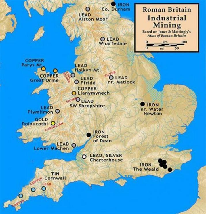 Roman industrial mining sites in Britannia